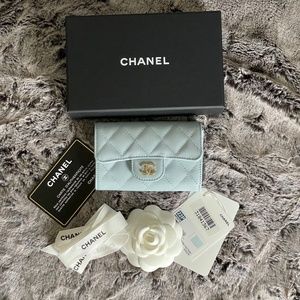SOLD - Chanel Classic Card Holder Snap Light Blue NG752 22P Brand New